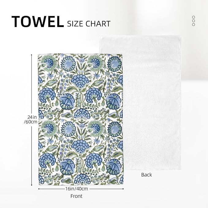 Vintage Blue Sage Green Floral Kitchen Towels Boho Floral Dish Towel 16×24 Inch Soft Absorbent Flowers Hand Cloths for Kitchen Drying Decore Set of 2