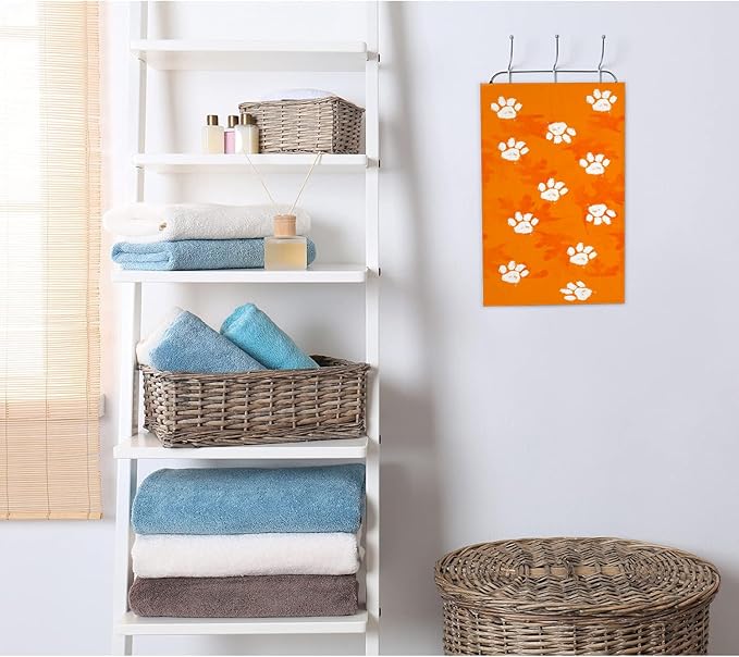 2 PCS Cat Dog Paw Hand Towels Lovely Animals Paw Prints Orange Soft Microfiber Hand Towel for Bathroom Kitchen Yoga Gym Decorative Towels 13.8"X29.1"