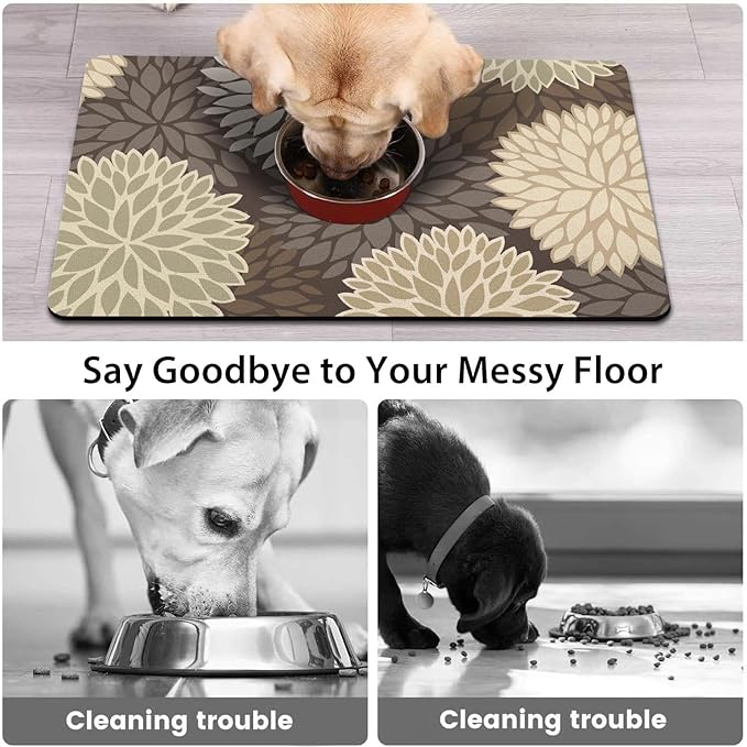 Dog Food Mats 2 Pack for Floors, Absorbent and Quick-Drying Pet Cat Food Mat,Anti-Fouling and Easy-to-Clean Pet Feeding Mat,Dog Bowl Mat for Messy Drinking Water Bowls 12"x 20"+18x24