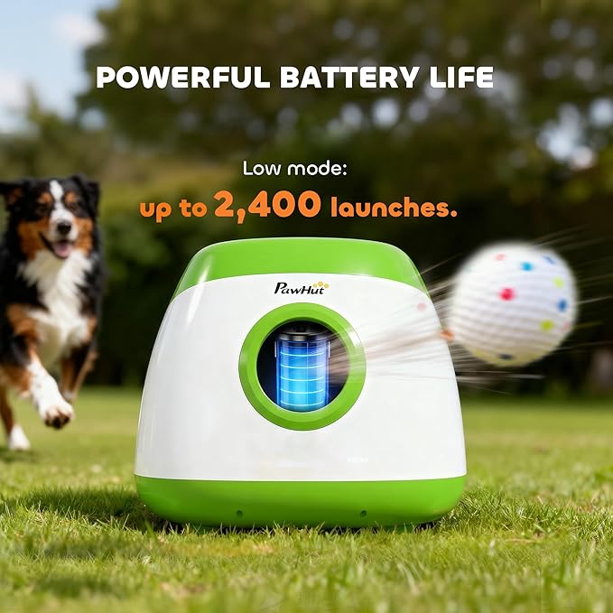 PawHut Automatic Dog Ball Launcher, Rechargeable Dog Ball Thrower with Remote Control, 3 Adjustable Distance (39ft/59ft/78ft), 6 ETPU Tennis Fetch Toys 2.5", for Medium Large Breeds, Green