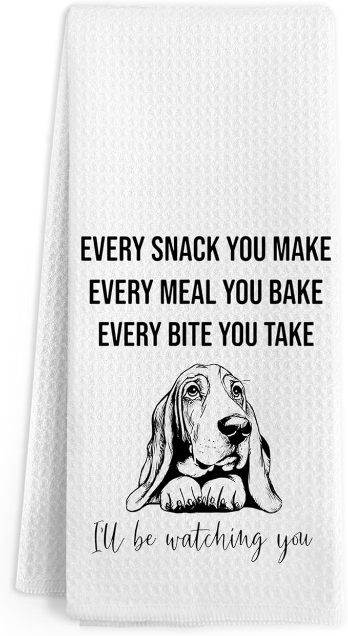Basset Hound Gifts Dog Kitchen Towels, Basset Hound Gifts for Women Men Owners, Funny Dogs Every Snack You Make Hand Towels, Dog Themed Hand Dish Tea Towel for Kitchen Decor, 16x24 Inch