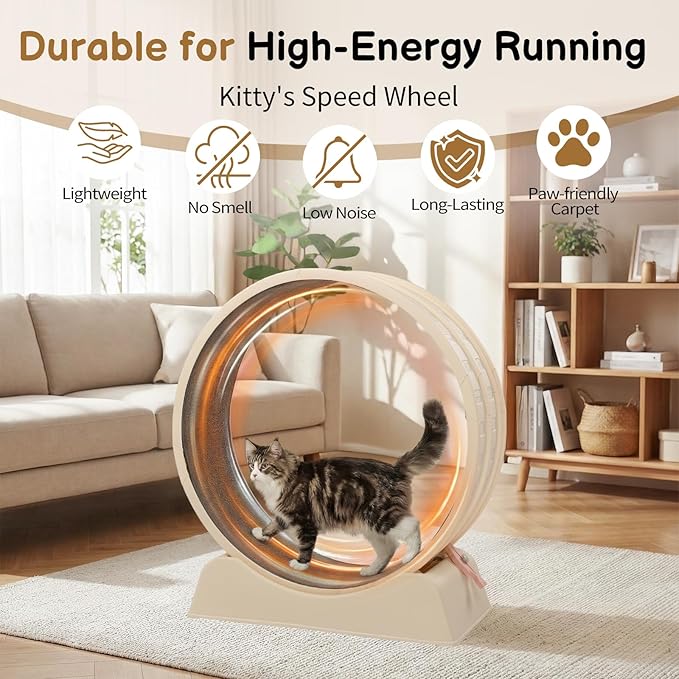 Outvita Cat Exercise Wheel for Indoor Cats, 31.5" Cat Treadmill with Detachable Carpet ＆ Locking Mechanism, Cats Running Wheel Helps Cats to Lose Weight and Keep Health, Easy Assembled (White)