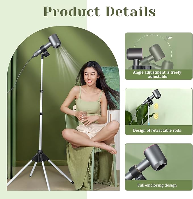 Hair Dryer Stand, 30-59 Inch Adjustable Blow Dryer Holder, Hair Dryer Holder With Tripod and Universal Clip, Foldable storage Hair Dryer Holder Stand, Hair rack, Use for Home Styling and Pet Grooming, Black