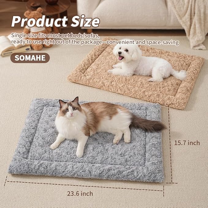 SOMAHE Self Warming Cat Bed Mat, Washable Self Heating Cat Mat, Extra Warm Thermal Pet Pad with Non-Slip Bottom, Soft Plush Faux Fur for Indoor Pet Sleep Cushion, 23x15 Inch Latte