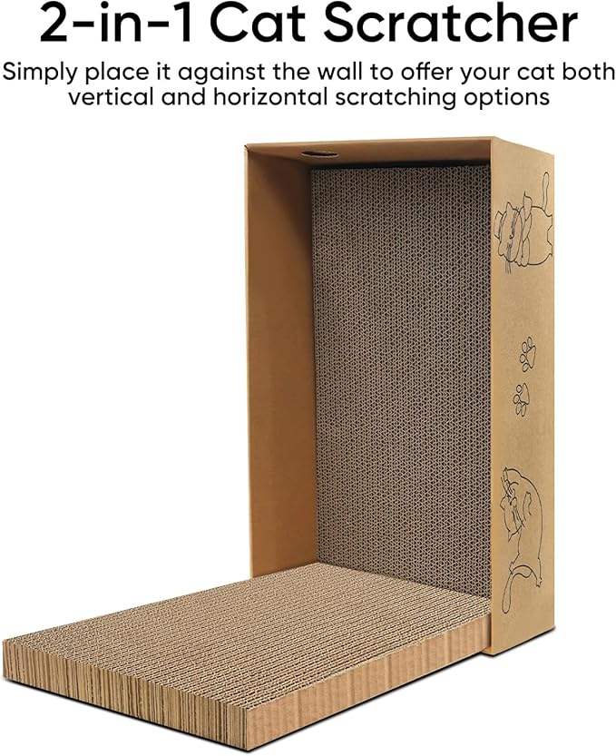 5 Packs Cat Scratcher Set with Storage Box, 2 Wave Lounge Pads + 3 Flat Corrugated Cardboard Scratch Pads for Indoor Cats, Replaceable Scratch Boards to Protect Furniture