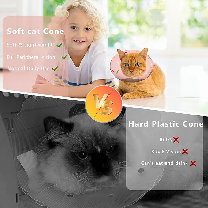 Seyezo Cat Cone Collar Soft, Adjustable Cat Recovery Collar Kitten Cones to Stop Licking, Cute Donut E Collar After Surgery, Cats Neck Pillow Cone Elizabethan Cones of Shame (Waterproof Pink, Large)