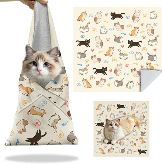 27.6"Cat Grooming Wrap, Self Adhesive Cat Wrap for Cutting Nails, Anti-Escape Calming Cat Swaddle Wrap for Medicine Ear Cleaning, Anti-Scratch Cats Burrito Restraint Blanket, Pet Tool (6-10 lbs)