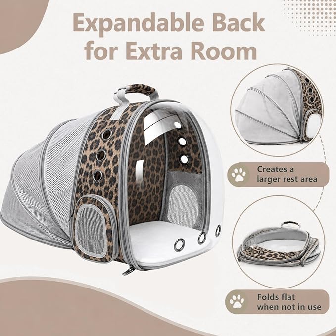 Expandable Cat Carrier Backpack for Cats & Dogs, Bubble Window Pet Travel Backpack with Breathable Mesh, Anti-Collapse Structure, Side Door, Safety Leash, for Vet Visits, Hiking, Outdoor, Animal