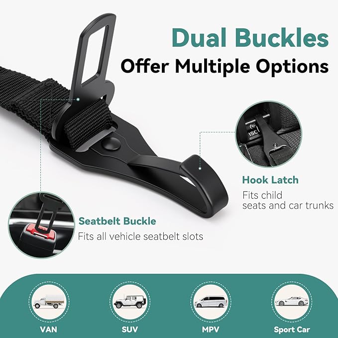 Dog Seat Belt for Car, Universal Dog Car Seatbelt with Buckle and Hook Latch, 360° Rotatable Lockable Clasp, Reflective Safety Pet Harness for Vehicle, Pet Safety Restraint, Cyan