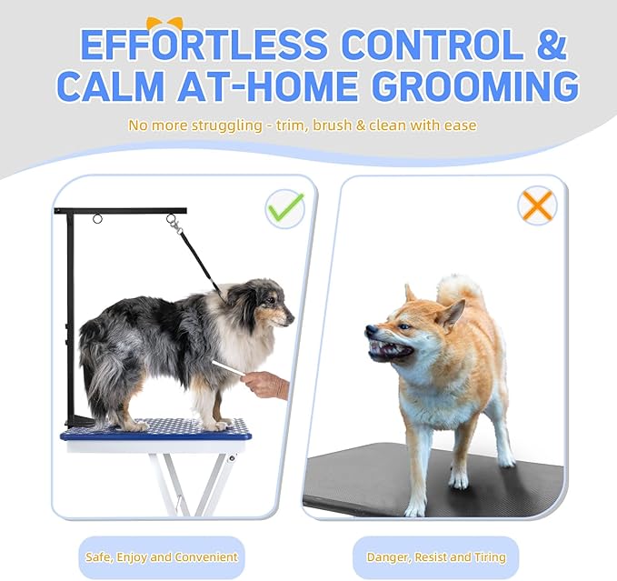 Dog Grooming Arm with Hammock: Adjustable Height 27"-38", Foldable Dog Grooming Table Arm w/No-Sit Holder and Loop Noose,Grooming Restraint Ideal for Small Pets (5–11 lbs) at Home or Salons