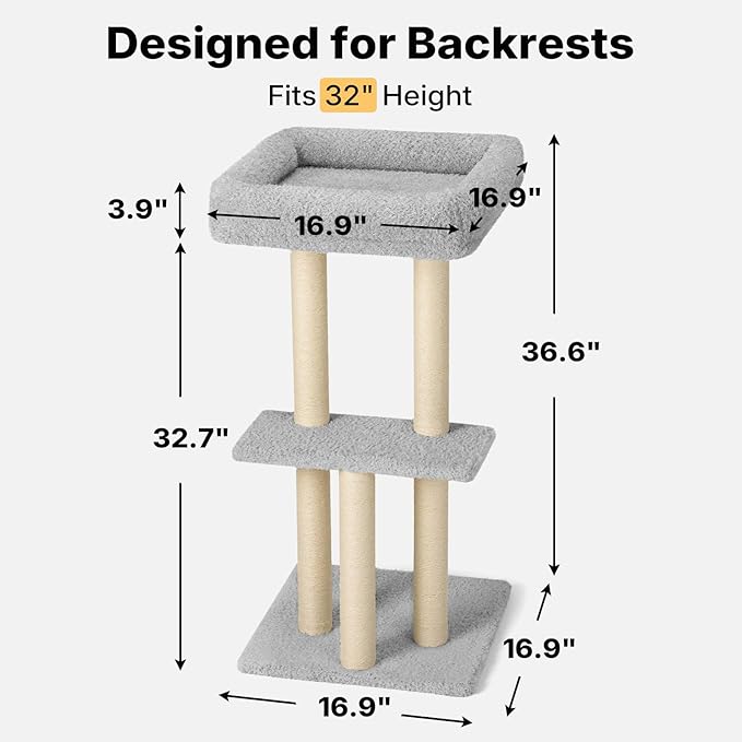 Veehoo Cat Perch with Cat Scratching Post, Couch Corner Protector for Cats, Tall Scratch Post with Cats Bed for Indoor Cats, Size L Fits 32" High Sofa Backrest