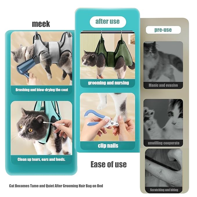 Pet Grooming Hammock with Safety Belt for Nail Trimming and Bathing - Cat and Dog Grooming Harness with Claw Care Bag (XS, Check Size Chart)