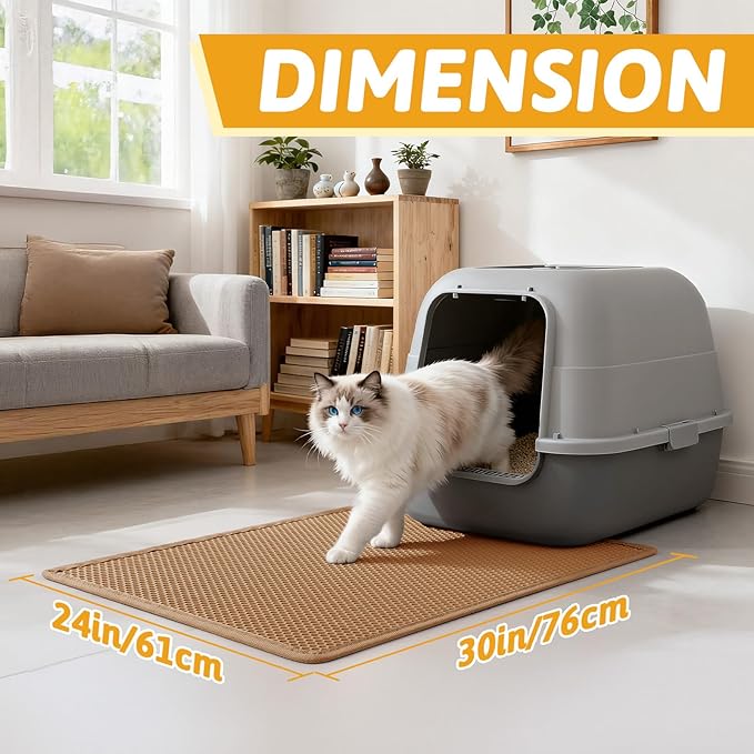 Pieviev Cat Litter Mat Double Layer Waterproof Urine Proof Trapping Mat 1 Pack (30''X24'', Brown)