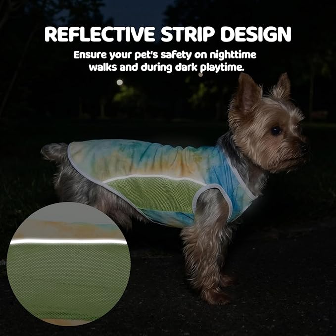 UPF 50+ Sun Protection Dog T-Shirt, 2 Pack Lightweight Sleeveless Dog Vest for Small Medium Dogs Boy – Reflective Strips, Quick-Dry Pet Apparel, Sports Fan Shirt P23ST00508L