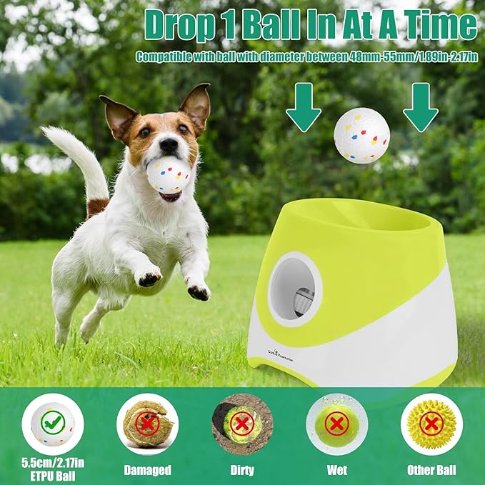 Automatic Dog Ball Launcher, Rechargeable Interactive Fetch Toy for Small & Medium Dogs, 3 Adjustable Distance Settings (20ft/33ft/46ft), 6Pcs 2.3in ETPU Balls, Indoor/Outdoor Pet Ball Thrower