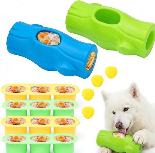2 Pack Dog Toys for Aggressive Chewers, Interactive Indestructible Dog Toys with Frozen Treat Function, Durable Dog Puzzle Toy for Large & Medium Dogs, Reduces Anxiety, Green & Blue