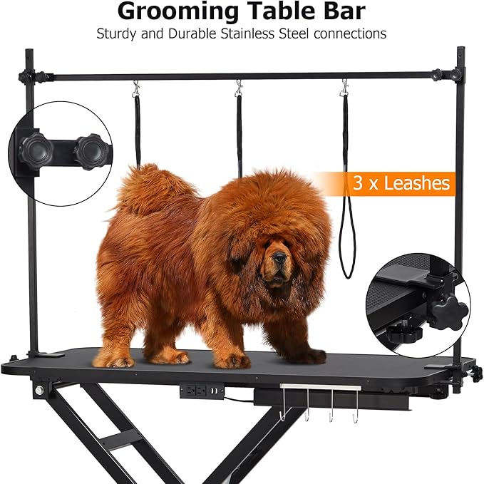 47 in Electric Dog Grooming Table, Heavy Duty, Height Adjustable Professional Pet Grooming Table w/Leveling Wheels, Dog Grooming Arm, Anti Slip Tabletop & Tool Organizer/Dog Grooming Station, Black