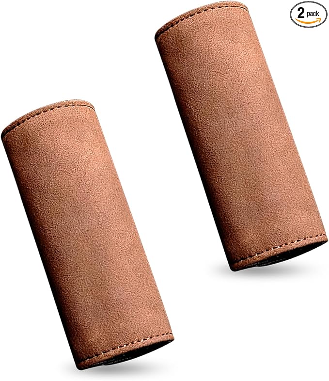 2 PCS Car Inside Door Handle Protectors, Anti-scratch Suede Leather Interior Trim, Non-slip Sweat-absorbent Handle Wrap with Hook & Loop, Interior Accessory for Cars Trucks Vans (Brown)