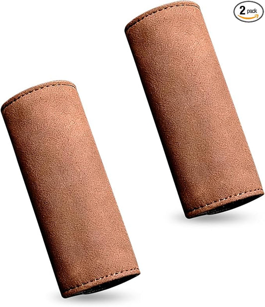 2 PCS Car Inside Door Handle Protectors, Anti-scratch Suede Leather Interior Trim, Non-slip Sweat-absorbent Handle Wrap with Hook & Loop, Interior Accessory for Cars Trucks Vans (Brown)