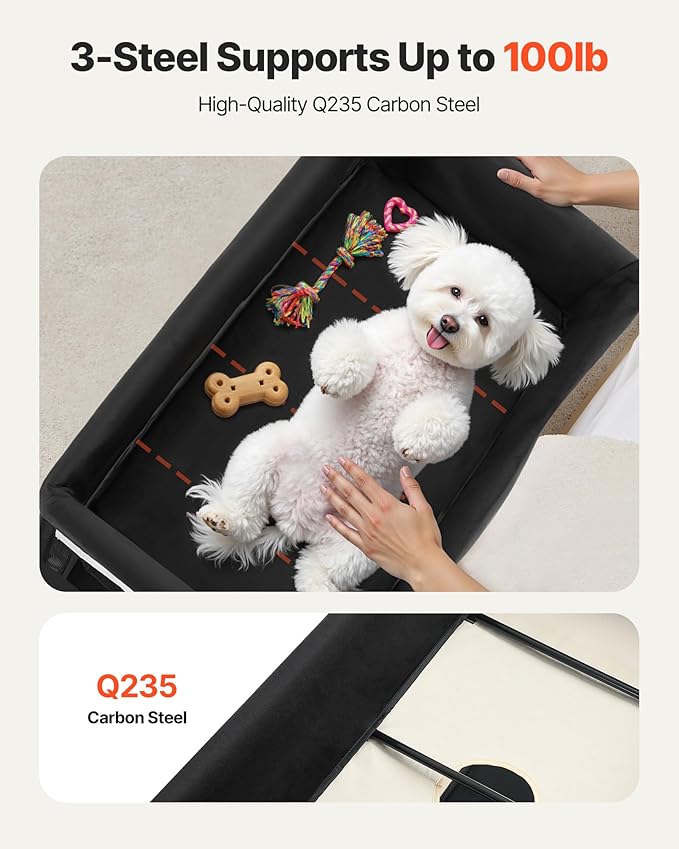 VEVOR Bedside Lounge Pet Bed, Foldable Bunk Dog Bed with 600D Oxford Cloth and Dutch Velvet, Portable Raised Cot with Wheels, Side Storage Bags, and Carry Bag for Cats & Dogs, XL, Beige