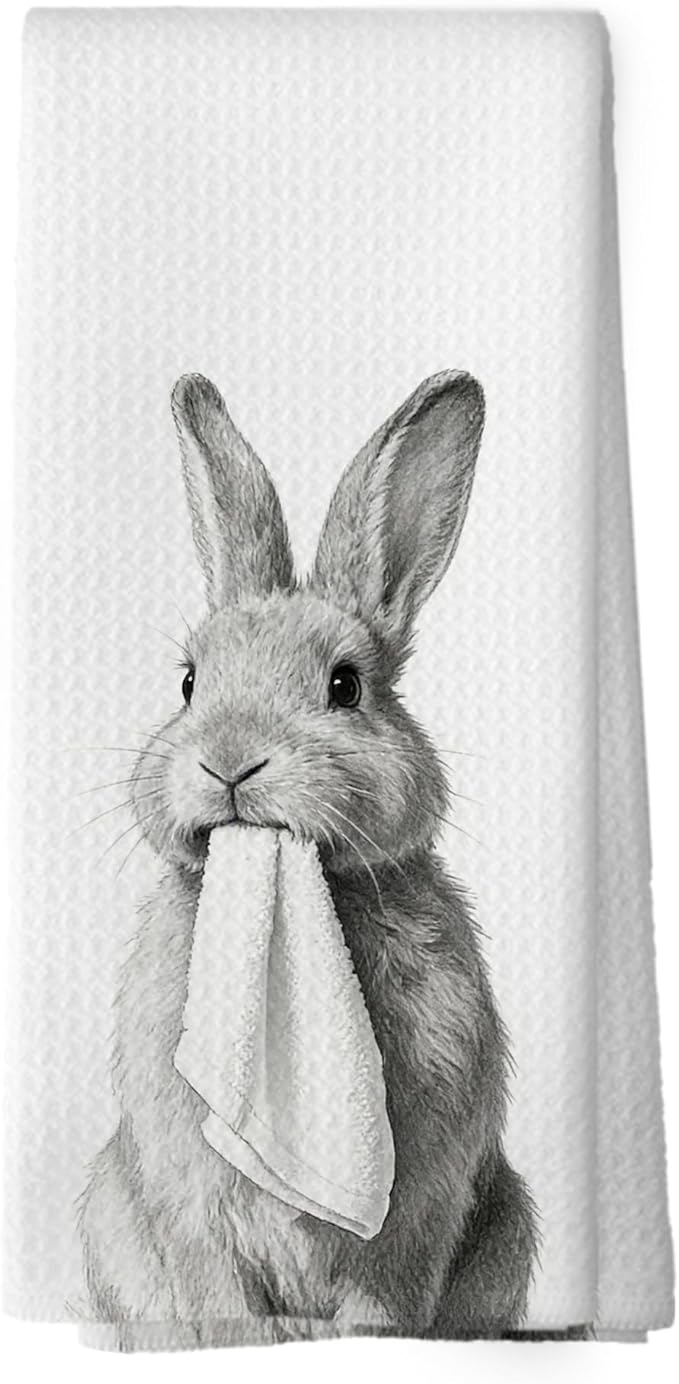 Funny Easter Bunny Rabbit Bathroom Hand Towels, Bunny Gifts for Women Hand Towel for Bathroom Decor, Easter Black and White Rabbit Decorative Kitchen Dish Tea Towels 16x24 Inch