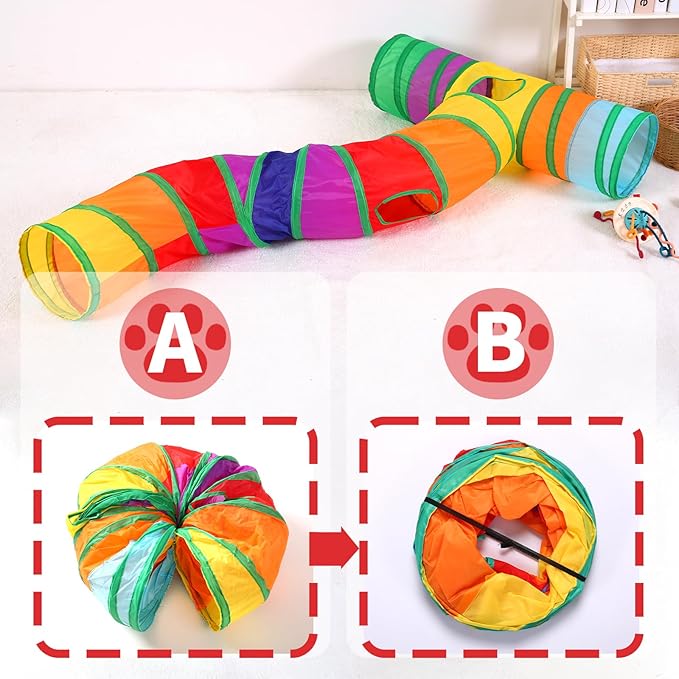 Pet Cat Tunnel, S-T Size Tunnels for Indoor Cats, Collapsible Pet Tunnel for Kitten, Puppy, Rabbit, 25cm-Wide Tunnels, Durable & Breathable, with Peek Hole Toy Ball
