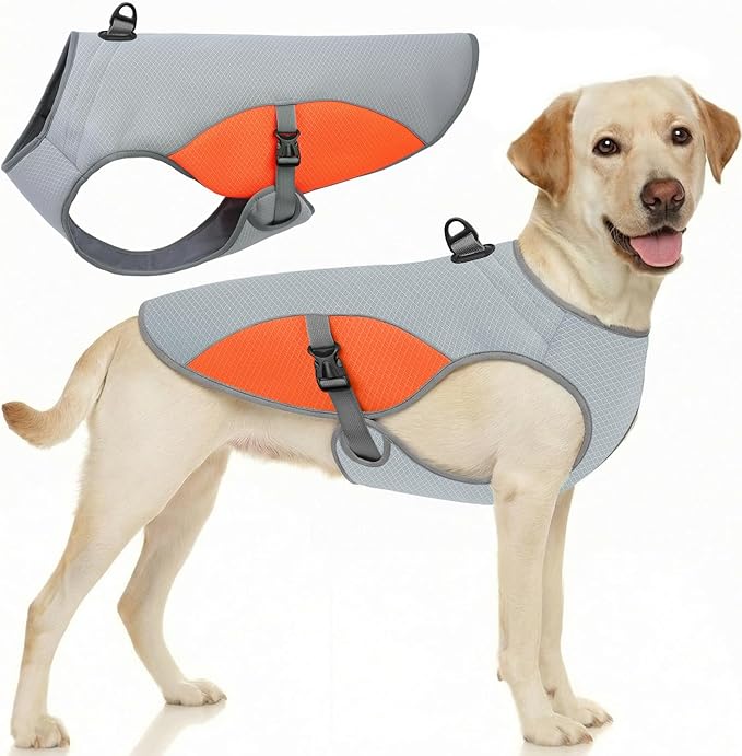 Dog Cooler Vest for Extra Large Dogs, Dog Mesh Cooling Jacket with Reflective Stripe and D Ring, Pet Cooling Vest for Beach, Hiking, Walking, Orange-2XL