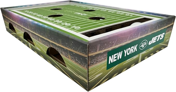 NFL New York Jets Football Stadium Cat Scratcher & Jingle Bell Ball Game Day Toy. NFL Field Felt Scratcher & Stimulating Cat Play