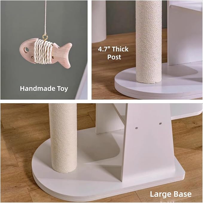 SHENGOCASE Modern Wooden Cat Tree Tower for Window Viewing Watching, 54.3 Inches Tall, 5-Level Large Perch Platform with Sisal Scratching Post, White