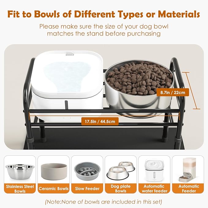 ADENGL Raised Dog Bowl Stand for XLarge & Large Dogs,Table Steel Frame Elevated Dog Bowls Stand with Mat,Non-Slip No Spill,Adjusts to 4 Heights 8.7-13.4", Holds 6-8.7" Diameter Bowl(Bowl Not Included)