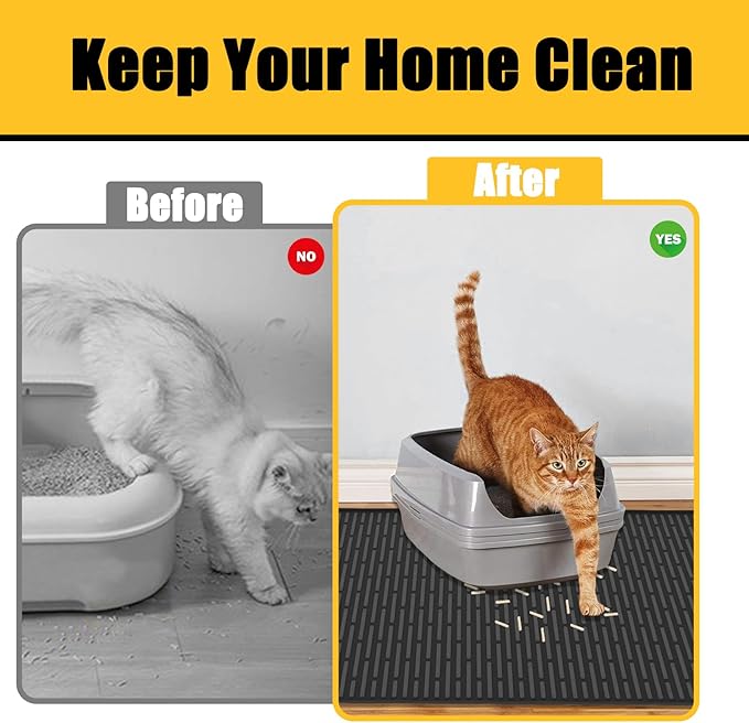 40"x30"(100cmx75cm) Extra Large Silicone Cat Litter Mat, XXL Litter Trapping Mat for Under Litter Box, Non-Slip Waterproof Kitty Litter Catcher, Easy to Clean Mat for Cats, Gray Blue