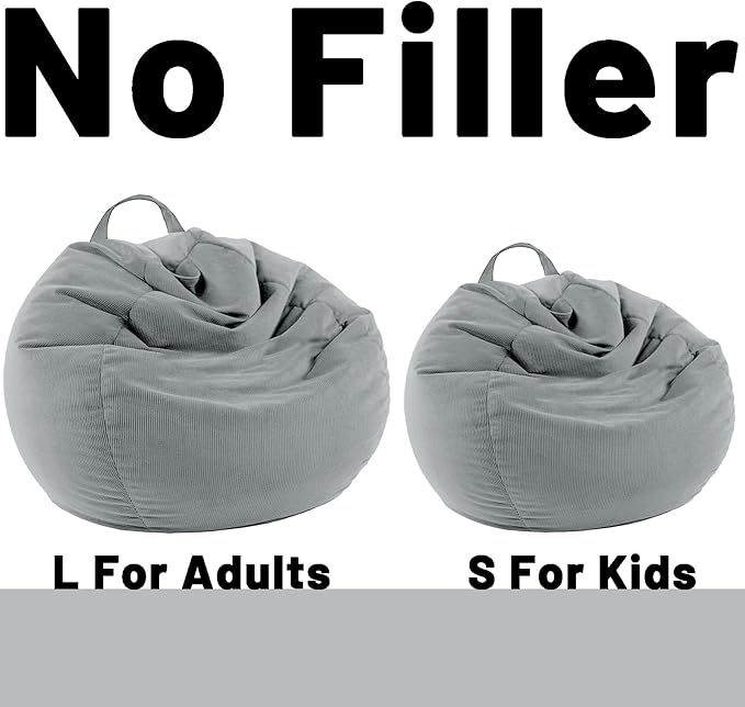 LPMOERA Stuffed Animal Storage Bean Bag Chair Cover (No Filler) For Kids and Adults.Soft Stuffable Bean Bag For Organizing Children Plush Toys or Memory Foam Light Grey S for Kids