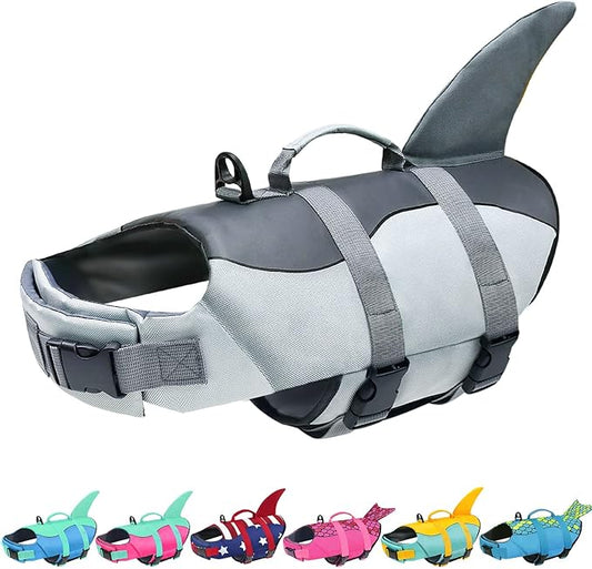 Malier Dog Life Jacket, Ripstop Dog Life Vest with High Buoyancy for Swimming Boating, High Visibility Shark Puupy Lifesaver for Small Medium Large Dogs (X-Small)