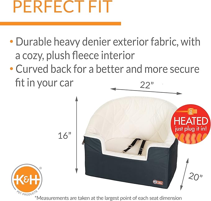 K&H Pet Products Bucket Booster Dog Seat with Safety Leashes, Washable, Sturdy for Small, Medium Dogs - Heated Charcoal/Cream