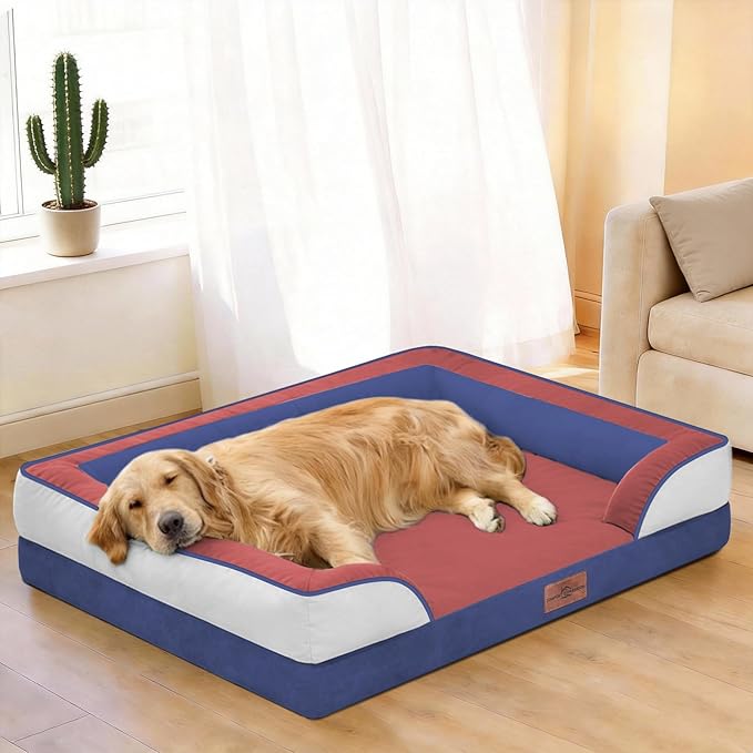 Comfort Expression Orthopedic Dog Bed for Extra Large Dogs 42x30 Inch, Waterproof Egg Crate Foam XL Pet Bed with Bolsters, Dog Couch with Washable Cover & Non-Slip Bottom, American Flag 2