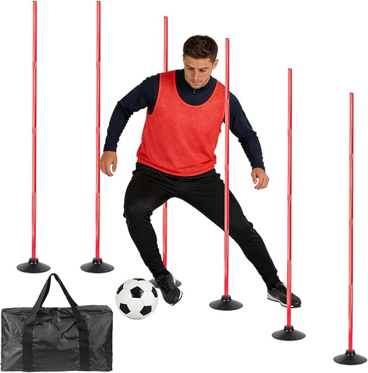 6 Pcs 5 FT Adjustable Agility Training Poles for Soccer,Basketball,Football, Horse,Dog-Speed and Agility Training Equipment Sports Training Poles with Rubber Bases and Bag