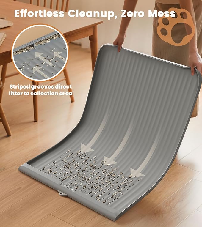 Cat Litter Mat for Litter Box, Waterproof Litter Trapping Mat with Raised Edge, Stops Litter Tracking & Protects Floors, Easy to Clean Cat Mat, 36x24 Inch, Grey