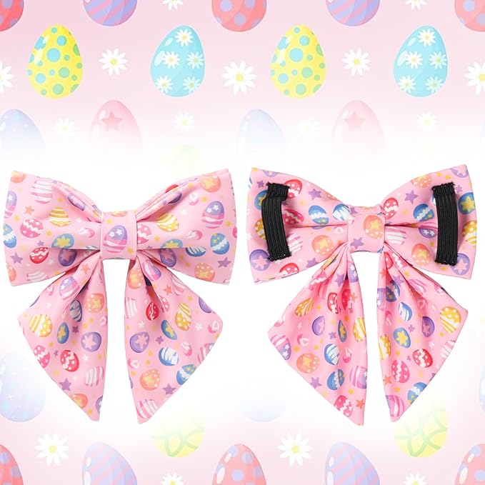 Easter Day Dog Collar with Bow, UP URARA PUP Easter Eggs Adjustable Pet Collar Bowtie with Metal Buckle, Colorful Eggs Cotton Dog Collars for Small Medium Large Dogs, M