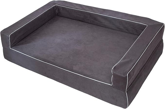 X-Large 7 Inch Solid Orthopedic Memory Foam Dog Bed for Arthritis Relief & Hip Dysplasia - Bolster Couch Style with Premium YKK Zipper Waterproof Washable Cover for Senior Dogs 90-150lbs