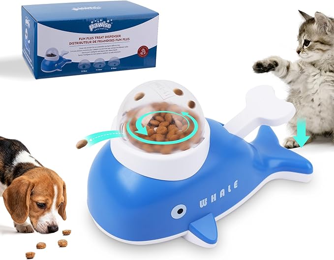 Pawise Interactive Dog Puzzle Toys & Cat Food Dispenser - Whale-Shaped Dog Puzzle Toy for Mental Stimulation, Slow Feeder Cat Bowl for Healthy Eating, Dog Enrichment Toys for Small Pets IQ Training