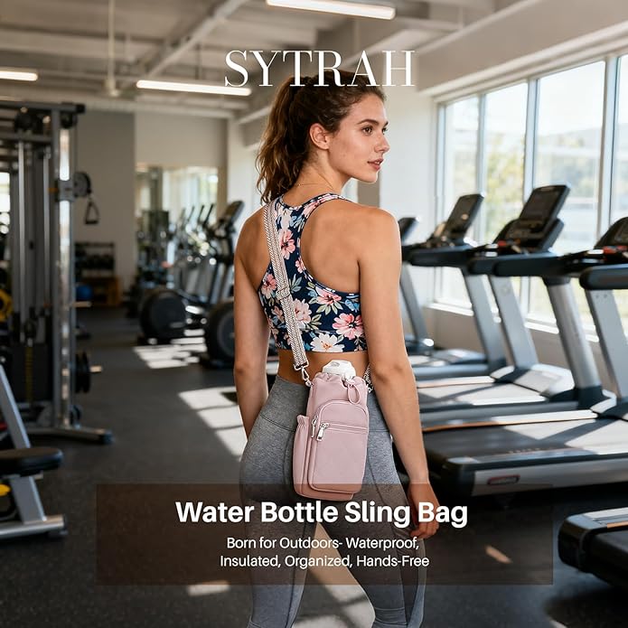 SYTRAH Water Bottle Carrier Bag with Strap, Water Bottle Purse with Phone Pocket 40oz for Walking Hiking