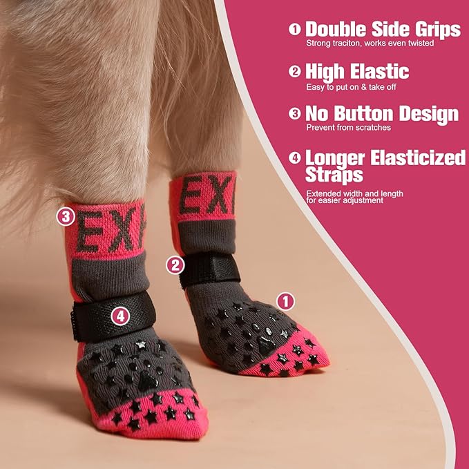EXPAWLORER Anti Slip Dog Socks to Prevent Licking Paws - Dog Shoes for Hot Pavement, Dog Booties for Hardwood Floors, Dog Boots & Paw Protectors with Grippers for Small Medium Large Senior Dogs