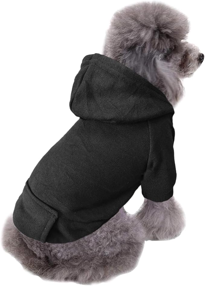 Jecikelon Soft Dog Hoodies for Small Dogs, Fleece Puppy Sweatshirt with Pockets, Warm Winter Cold Weather Coats for Pet Cat, Cute Clothes Puppy Costume (Black, Large)