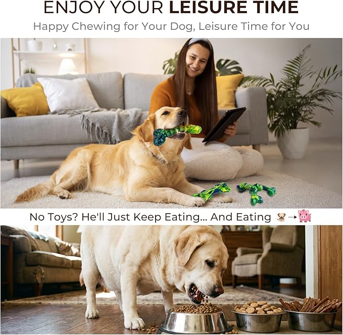 Kseroo Indestructible Dog Toys for Aggressive Chewers: 3-Pack Peanut Butter Flavored Hard Nylon Dog Chew Toys for Medium & Large Dogs(25-90lbs), Super Chewer Dog Bones Toys to Keep Them Busy, Green