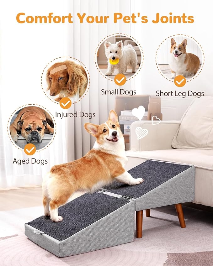 Dog Stairs for Small Dogs 17.13" H, 4-Step Doggie Ramp for Couch Bed Sofa and Chair, Foldable 2 in 1 Wooden Pet Steps for Puppy Medium/Large Dogs and Cats, Split Ottoman Design (17.13" H-Hemp Green)