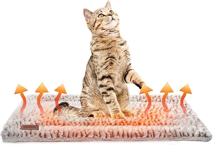 Self Heating Cat Bed Mat 24x20 inch, Thermal Self-Warming Pet Pad for Indoor Cats & Small Dogs, Reversible Washable Fleece with Silent Mylar Layer, Non-Slip Crate Pad Grey