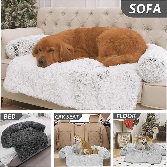 Luxurious Calming Dogs/Cats Bed Mats, Dog Pad Washable Removable Couch Cover, Plush Long Fur Mat for Pets, Waterproof Lining, Perfect for Small, Medium and Large Dogs and Cats (Beige, 41"x37")