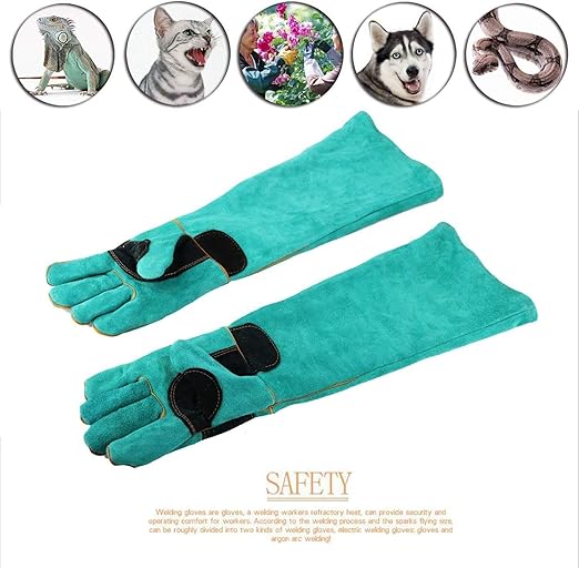 AOWPFVV Long Sleeve Thick Leather Animal Handling Glove Anti Scratch Protective Gloves for Training Dog Cat Bird Snake Parrot Lizard Wild Animals Reptiles,Bite Resistant Gloves