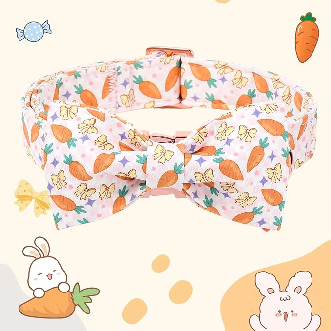 DOGWONG Easer Dog Collar with Bow,Pink Easter Dog Collar, Adjustable Durable Soft Carrot Easter Dog Collars for Male Female Puppy,XS