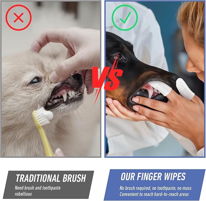 Pet Dental Care Kit 60 PCS Dog Finger Toothbrush Set Soft Finger Toothbrush for Dog Teeth Cleaning Washable Pet Dental Care Kit with Cleaning Wipes for Small Dogs Cats Puppies & Kittens at Home